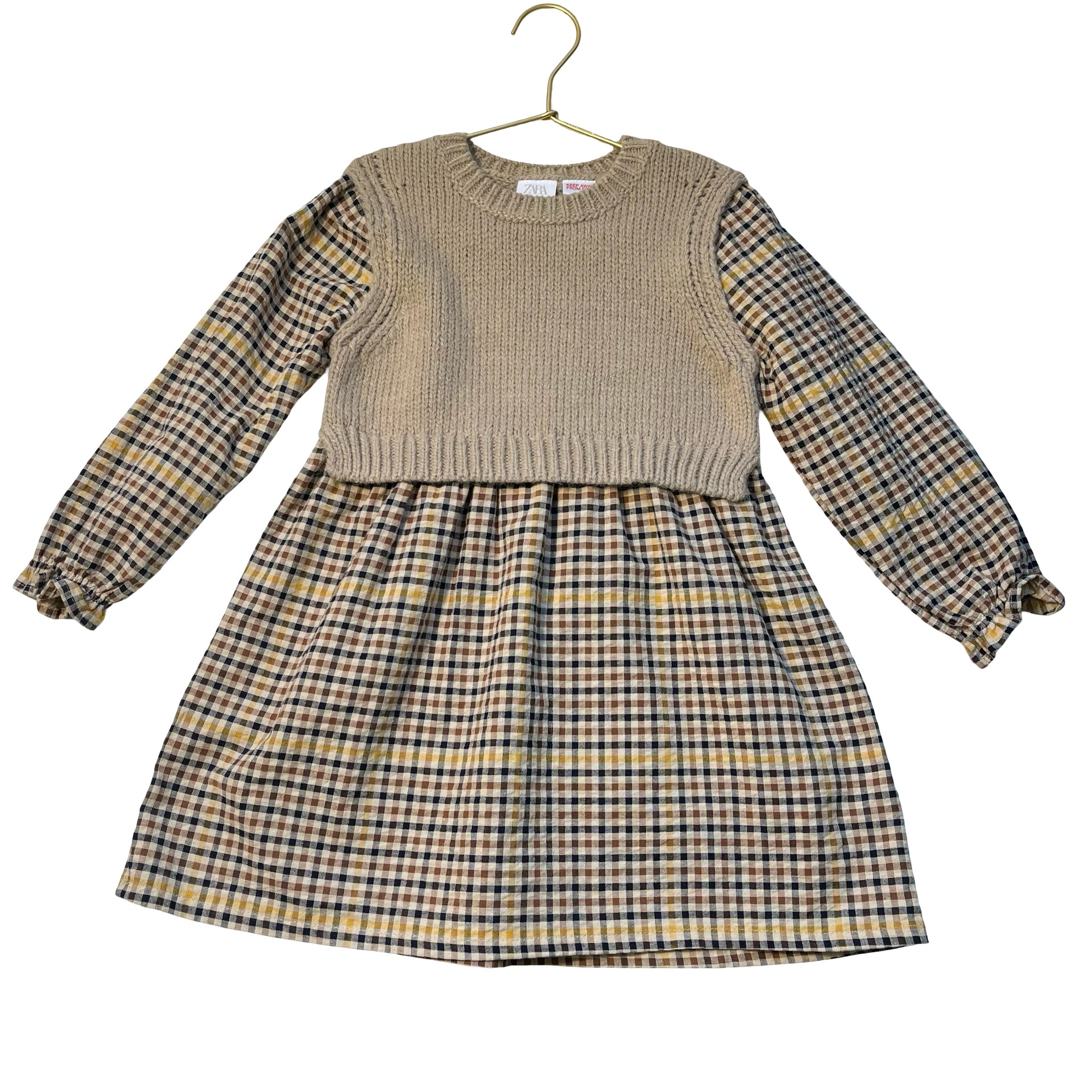 Zara Khaki Sweater & Plaid Dress - Size 4-5