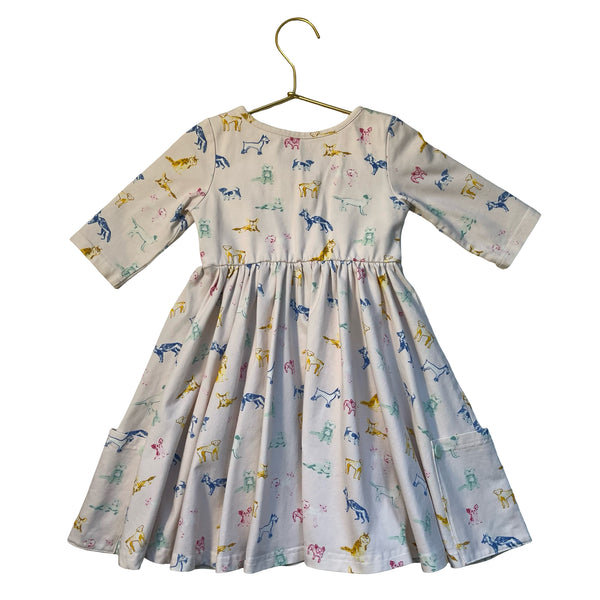 Sweet Honey Blush & Colorful Dog Print Dress - Size 3T