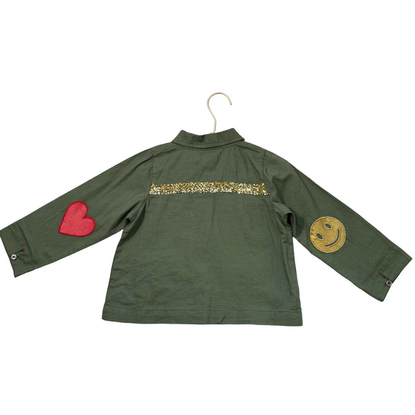 Pink Chicken Olive Green & Gold Sequin Field Jacket - Size 4Y