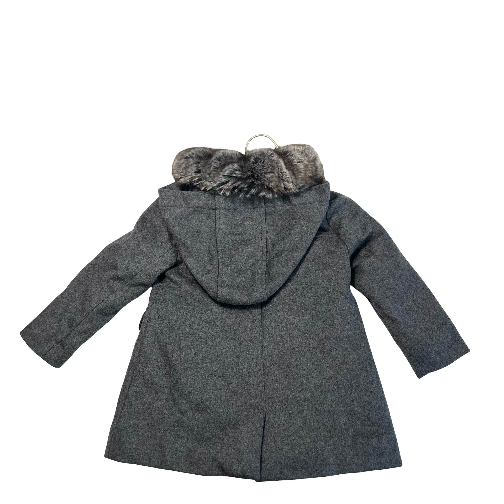 Jacadi Gray Wool-Blend Faux Fur Hooded Jacket - Size 3