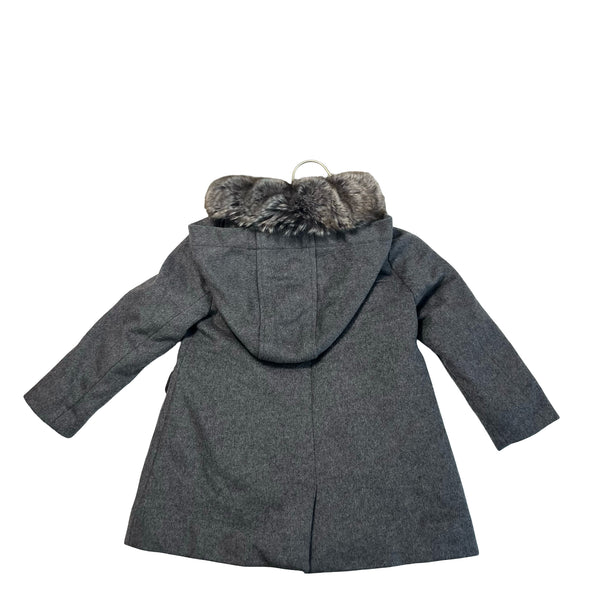 Jacadi Gray Wool-Blend Faux Fur Hooded Jacket - Size 3