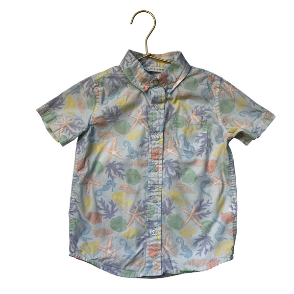 Janie and Jack Size Pastel Shell Print Button Down Shirt - Size 4