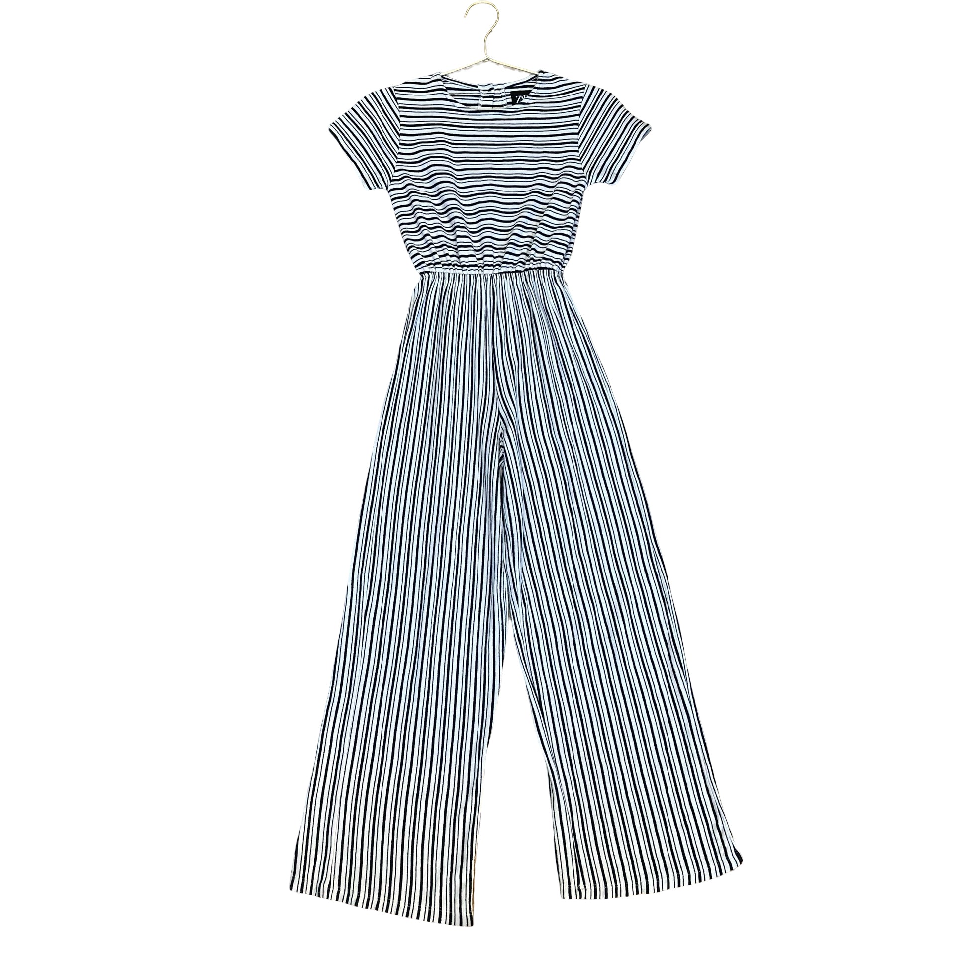 Zara Black & Ivory Striped Jumpsuit - Size 9