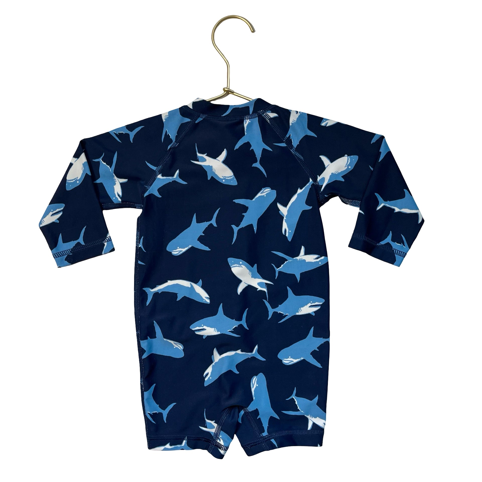 Hanna Andersson Navy Whale Print Swim Suit Romper - Size 6-12 Mo