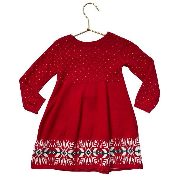 Hanna Andersson Red Snowflake Pattern Cotton Sweater Dress - Size 18-24 Mo