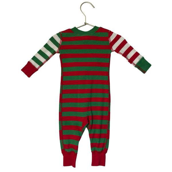 Hanna Andersson Red, Green, Ivory Holiday Striped One-Piece PJs - Size 3-6 Mo