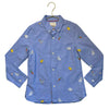 Mini Boden Blue Oxford Cloth Embroidered Farm Animal Button Down Shirt - 7-8Y