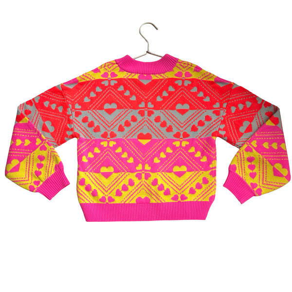 Billieblush Bright Multi-Color Heart Pattern Sweater - Size 10