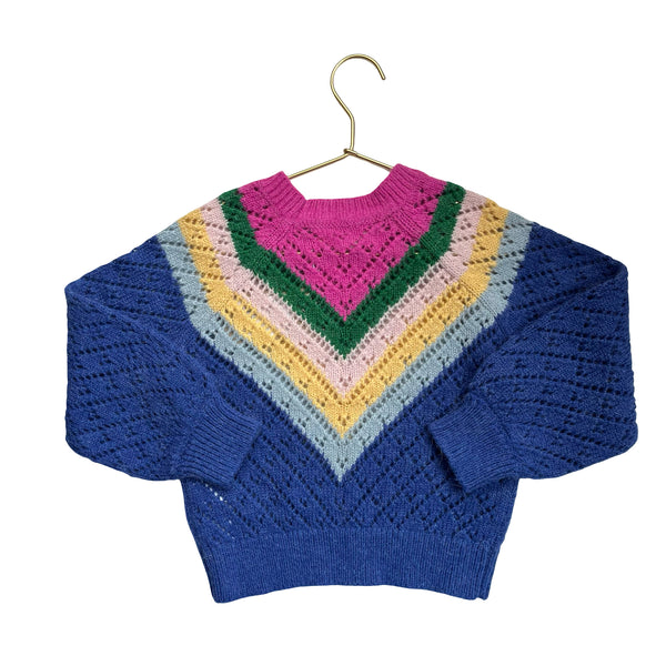 Mini Boden Blue & Multi-Color Chevron Sweater - Size 5-6Y
