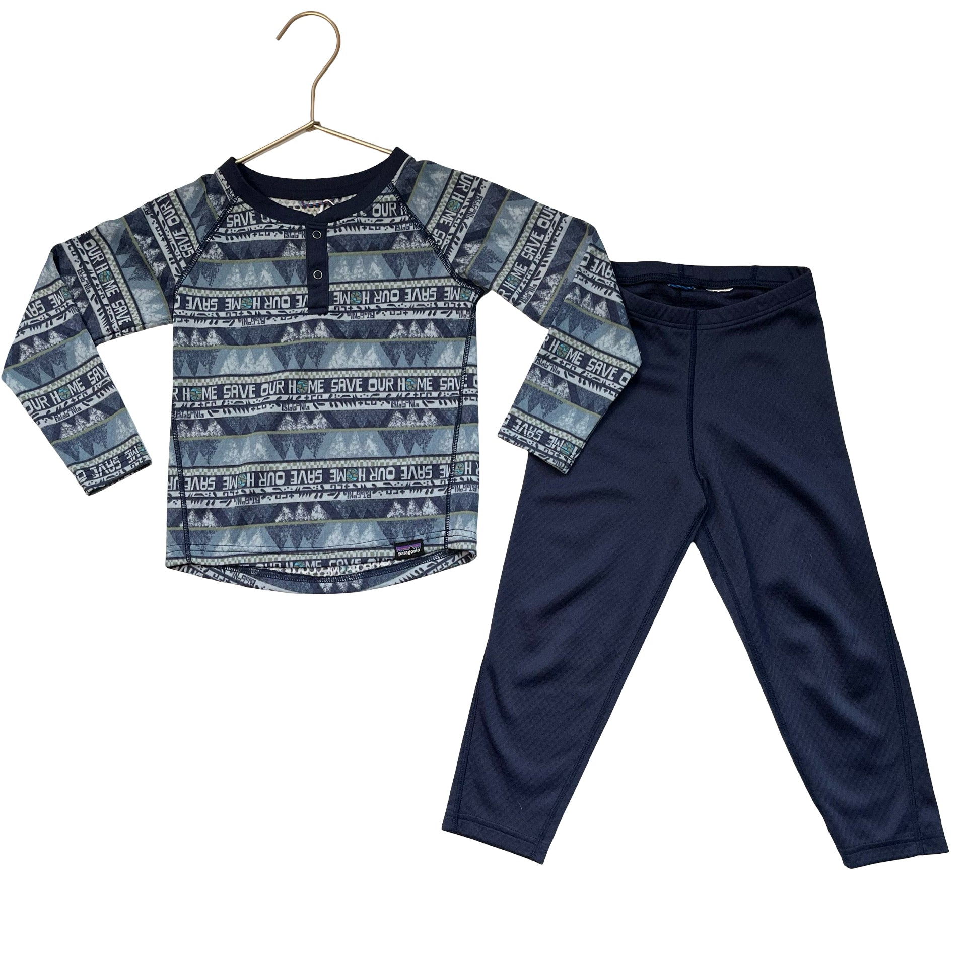 Patagonia Navy Pants & 'Save Our Home' Henley Base Layer Set - Size 3T