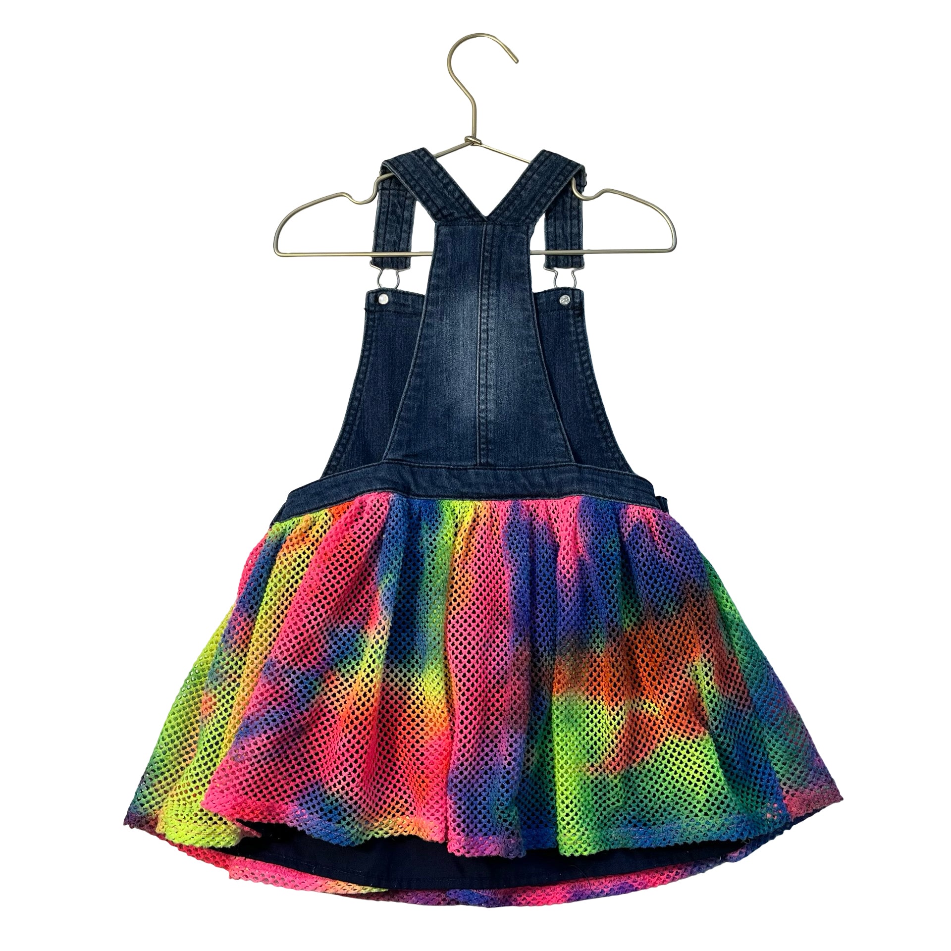 Epic Threads Denim & Colorful Tie-Dye Mesh Overall Dress - Size 6