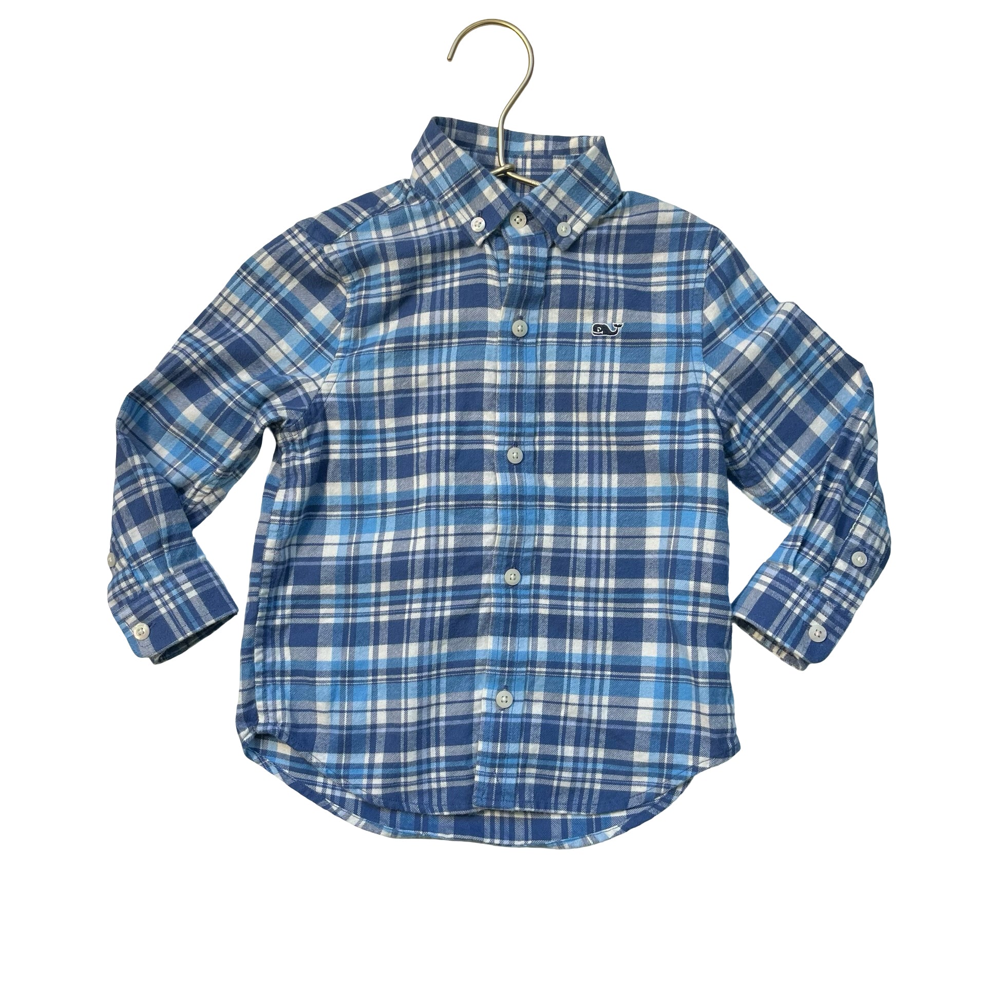 Vineyard Vines Blue & Ivory Plaid Flannel Button Down Shirt - Size 2T