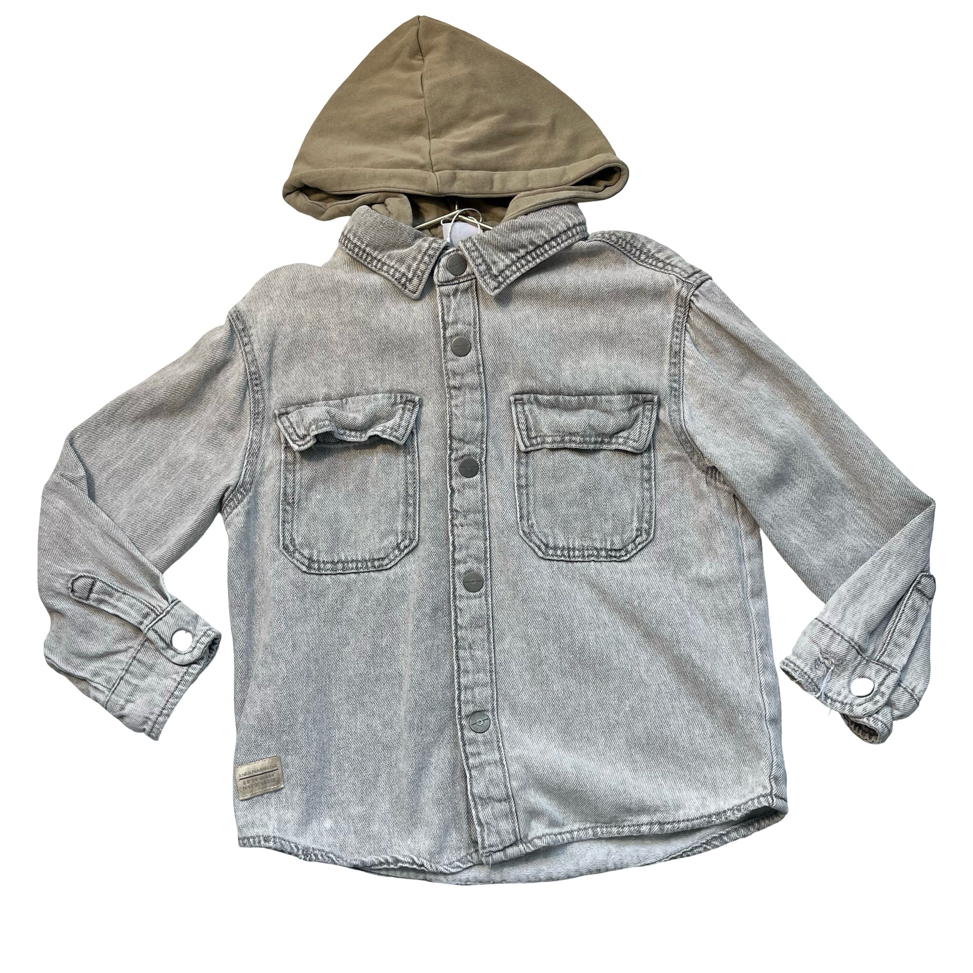 Zara Gray Distressed Denim Sweatshirt Hood Shacket Shirt - Size 7