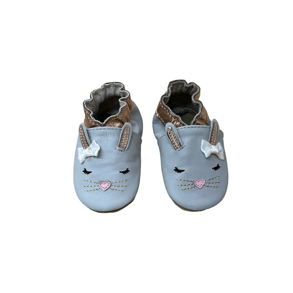 Robeez Gray & Copper Leather Bunny Soft Sole Shoes New in Box - Size 0-6 Mo
