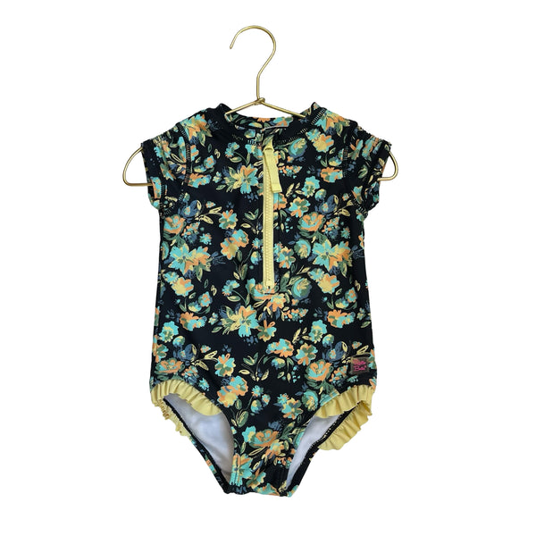 Ruffle Butts Black Floral Swim Suit - Size 2T