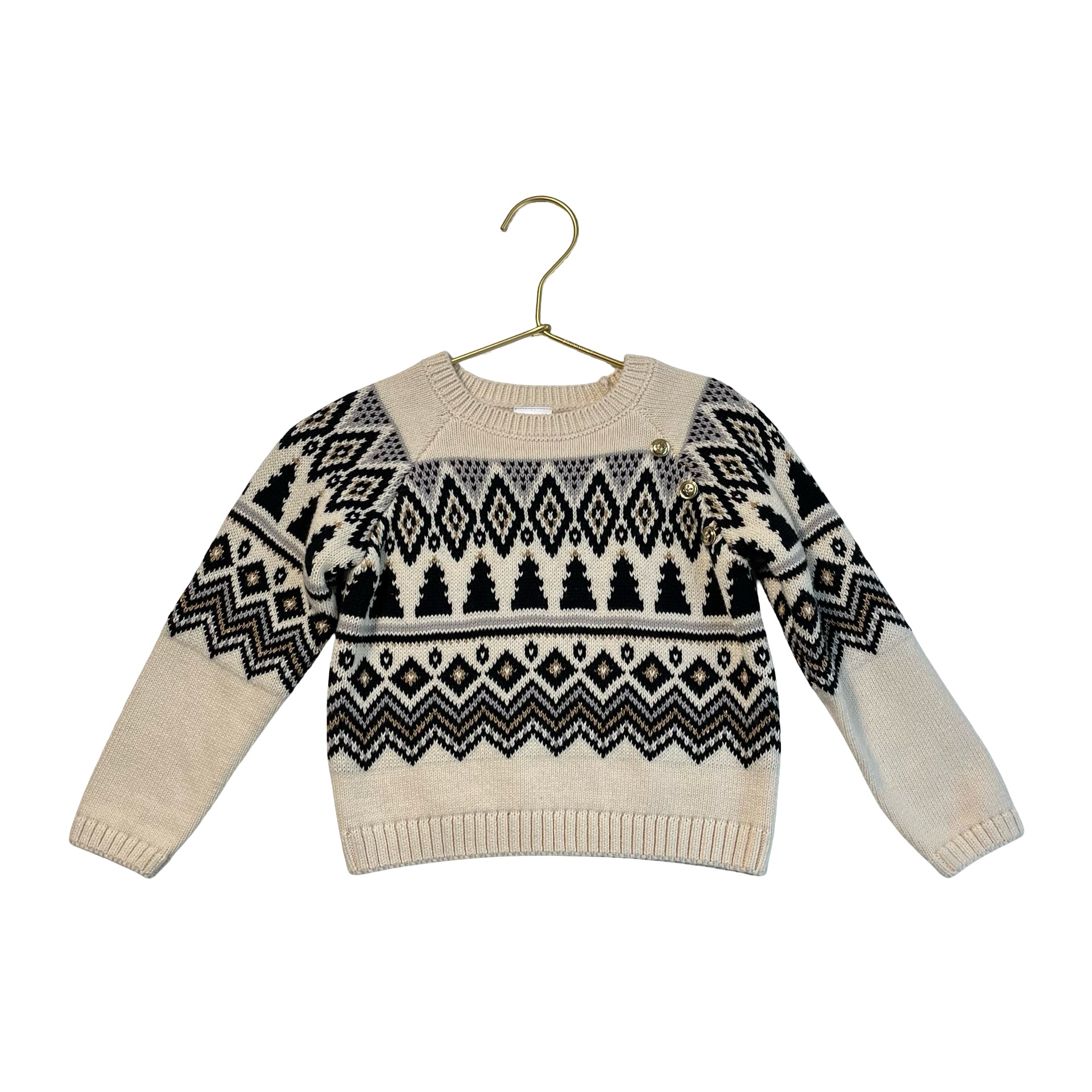 Gymboree Ivory, Black, Metallic Gold Christmas Tree Sweater - Size 12-18 Mo