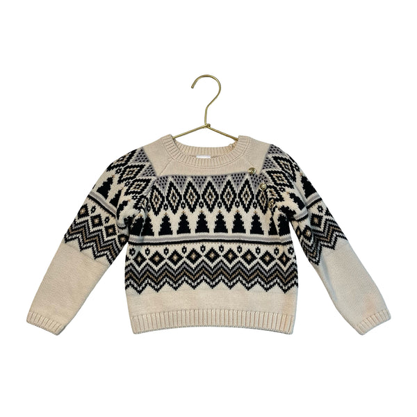 Gymboree Ivory, Black, Metallic Gold Christmas Tree Sweater - Size 12-18 Mo