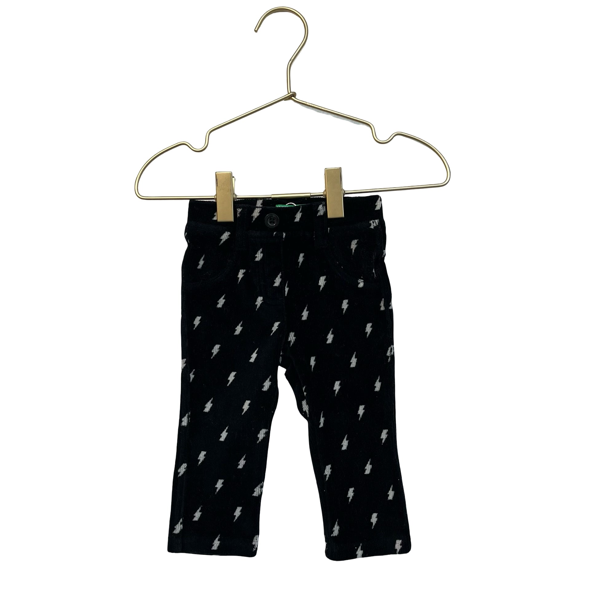United Colors of Benetton Black & White Bolt Print Ribbed Velour Pants - 6-9 Mo