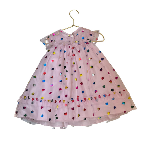 Pippa & Julie Pink Tulle & Foil Heart Print Dress - Size 24 Mo