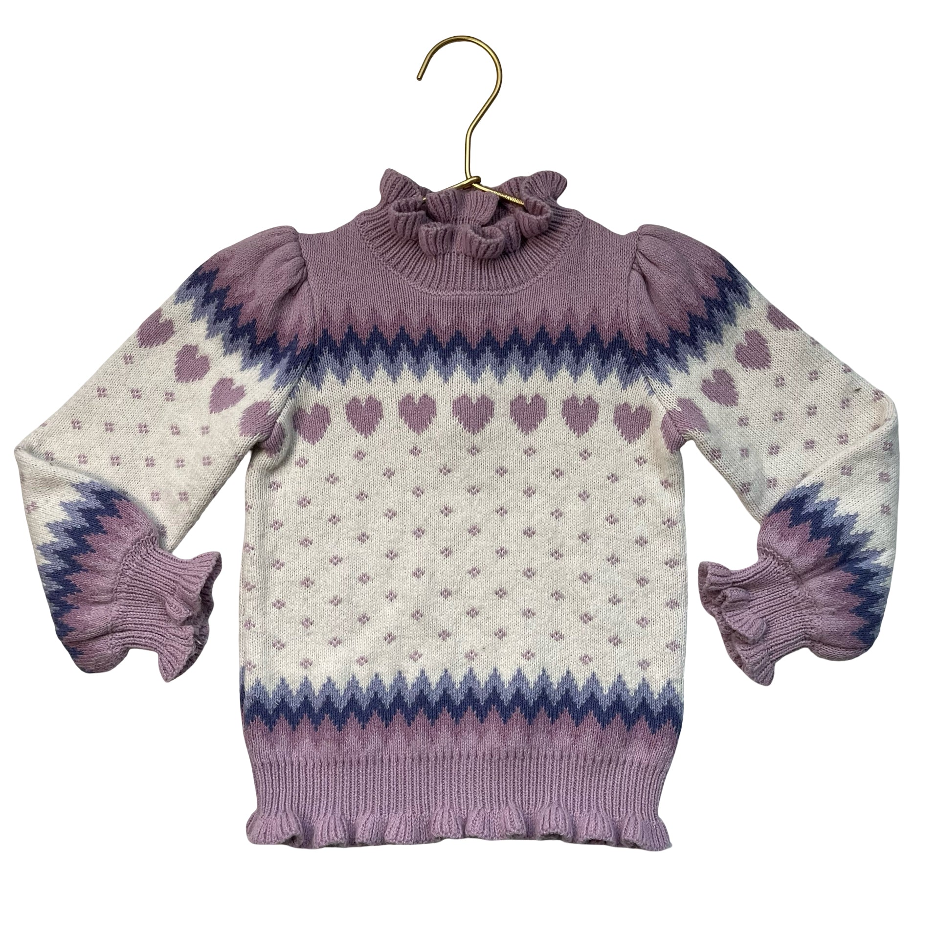 Janie and Jack Lavender, Purple, Ivory Heart Pattern Sweater - Size 3