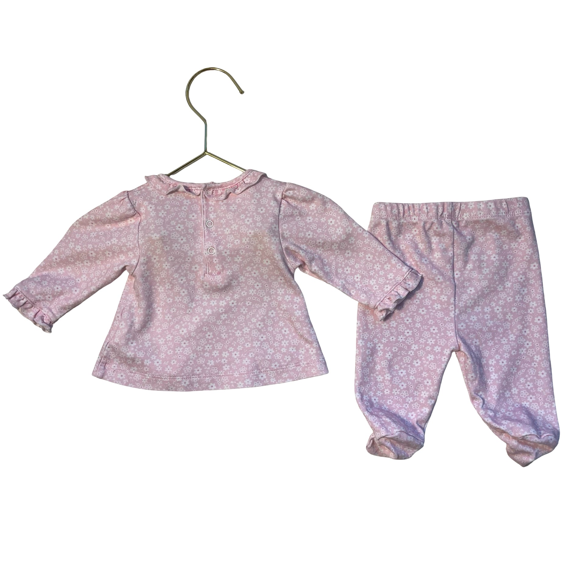 Kissy Kissy Pink Flower Print Footed Pants & Top Set - Size Newborn