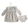 Nordstrom Ivory, Pink, Gray Plaid Flannel Dress & Bloomers - Size 12 Mo