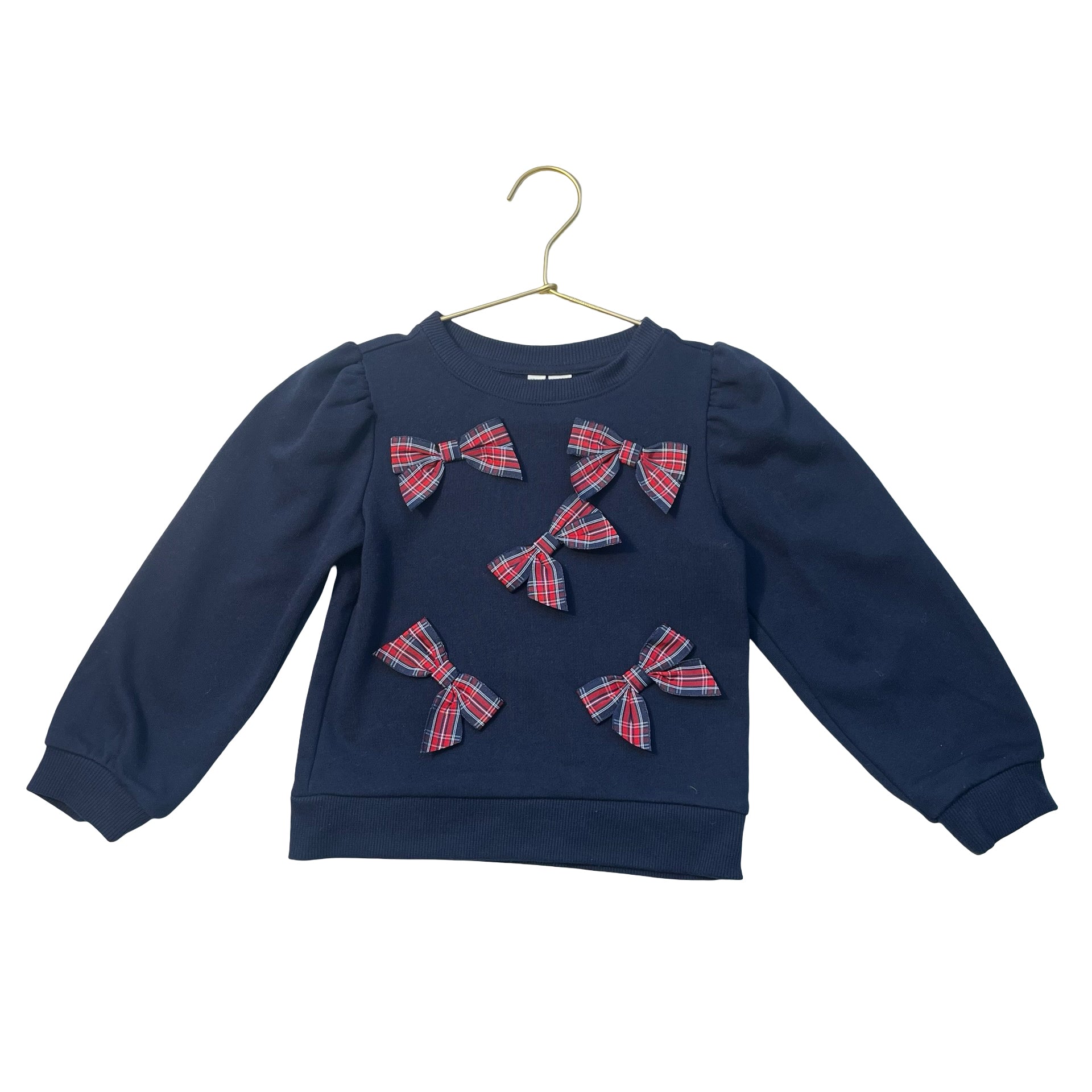 Janie and Jack Navy & Tartan Bow Sweatshirt - Size 4