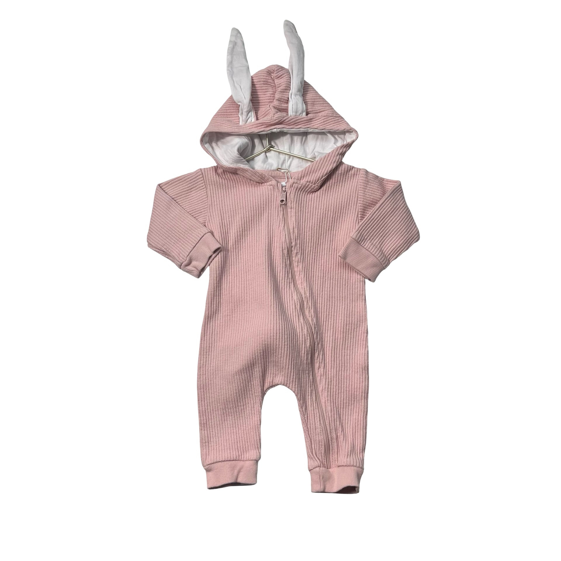 The Littlest Pink Waffle Bunny Ears & Tail Hooded One-Piece - Size 3-6 Mo