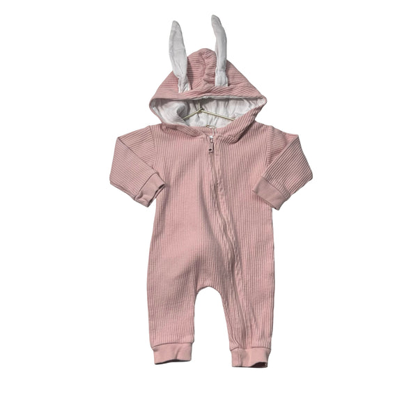 The Littlest Pink Waffle Bunny Ears & Tail Hooded One-Piece - Size 3-6 Mo