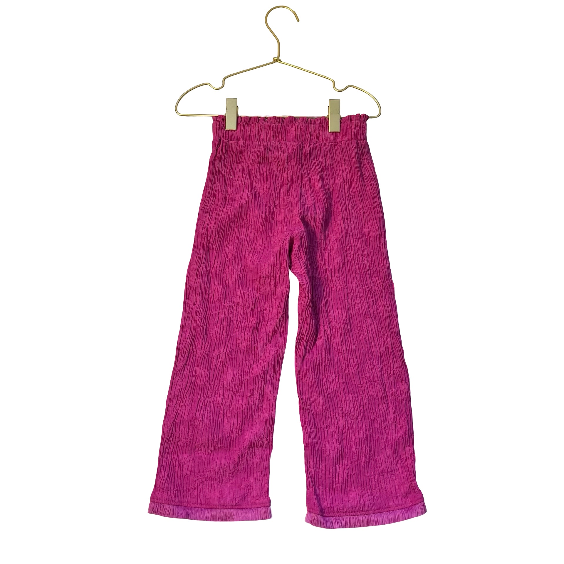 Zara Pink Floral Crinkle Fringe-Hem Pants - Size 4-5