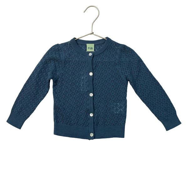 FUB Blue 100% Wool Open Weave Cardigan Sweater - Size 2Y