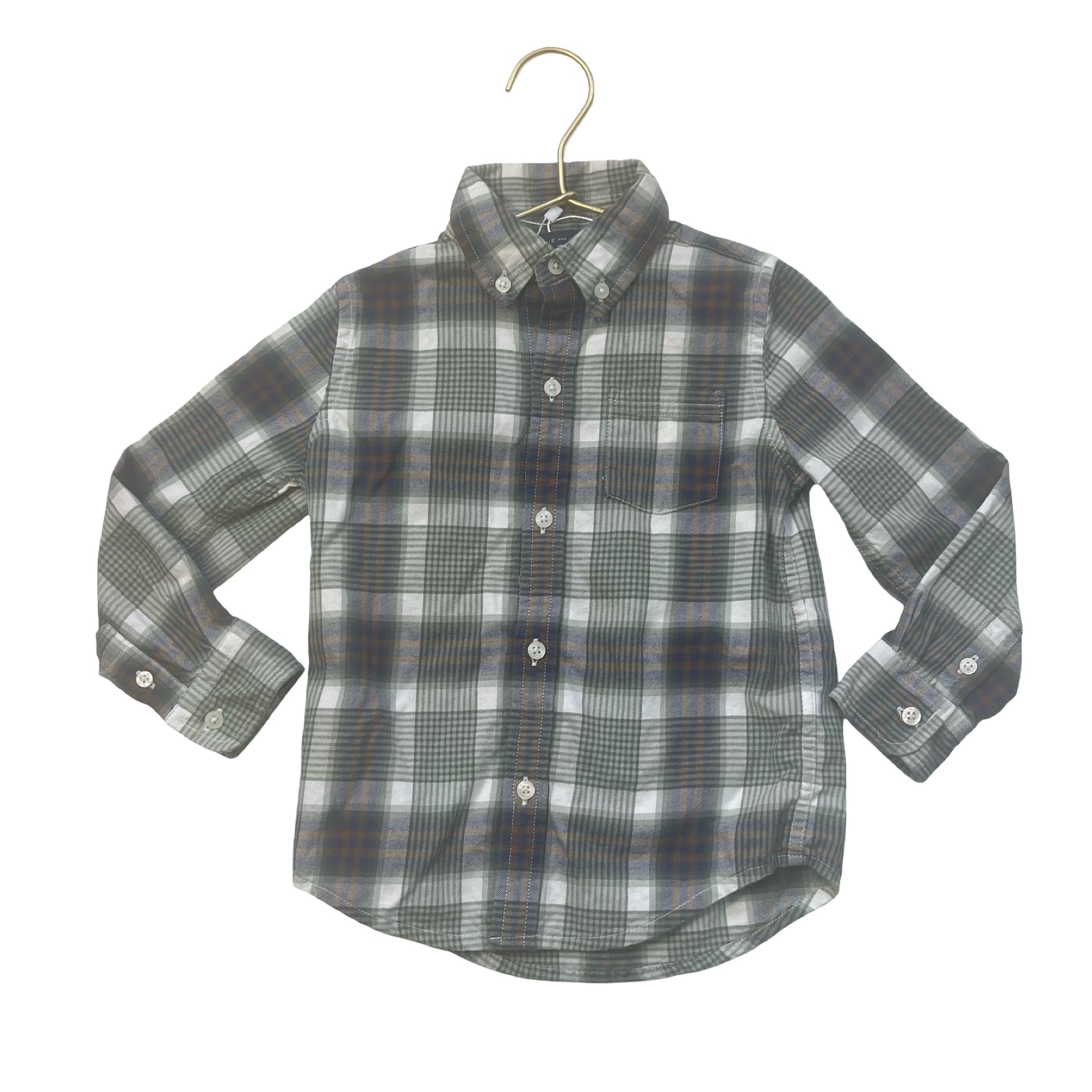 Janie and Jack Green, Navy, Ivory Plaid Button Down Shirt - Size 3