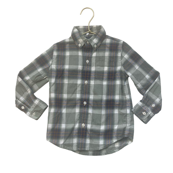 Janie and Jack Green, Navy, Ivory Plaid Button Down Shirt - Size 3