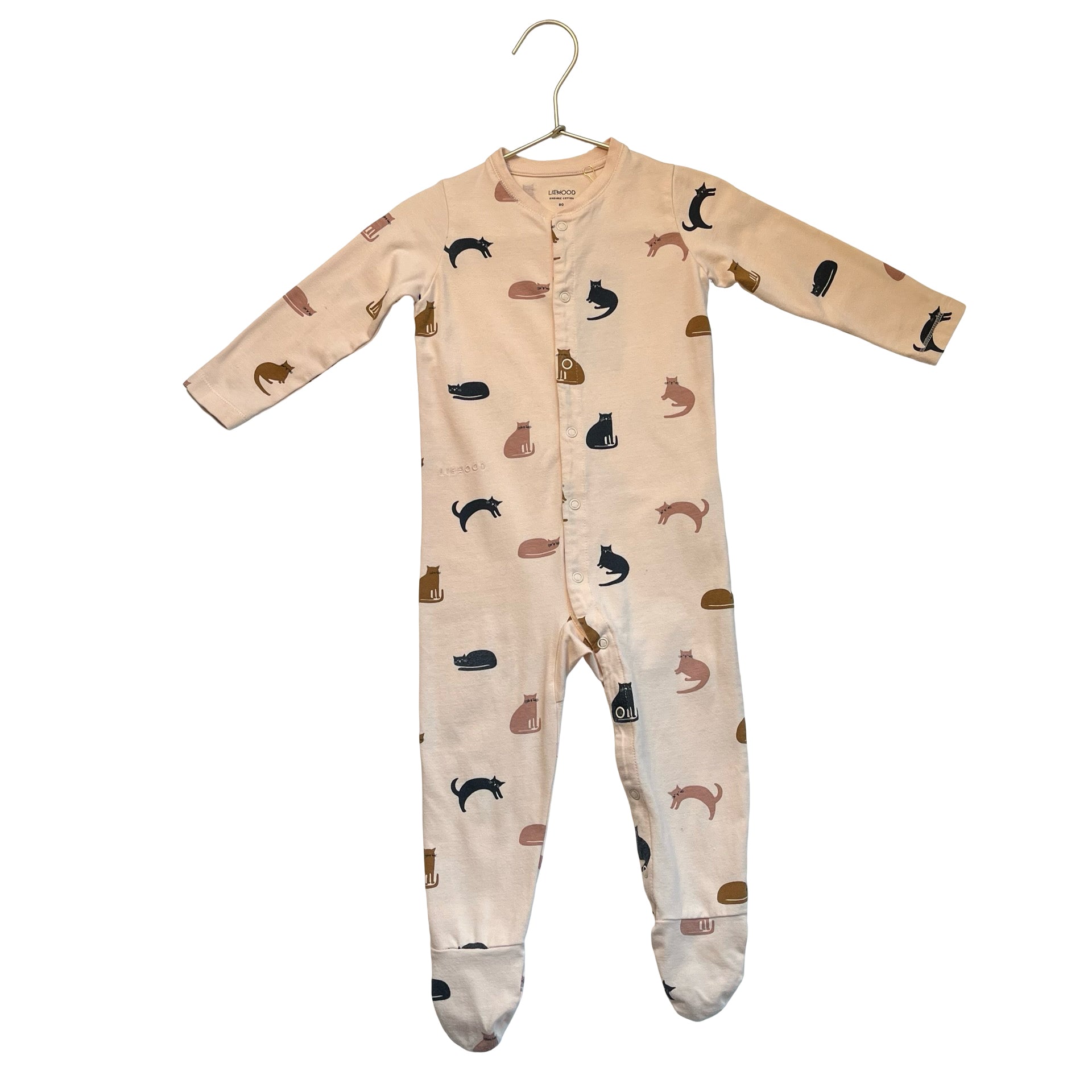 Liewood Peach Cat Print Footed One-Piece PJs - Size 80 (12-18 Mo)