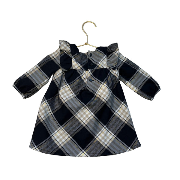 Carter's Black, Ivory, Tan, Gold Plaid Flannel Dress - Size 6 Mo