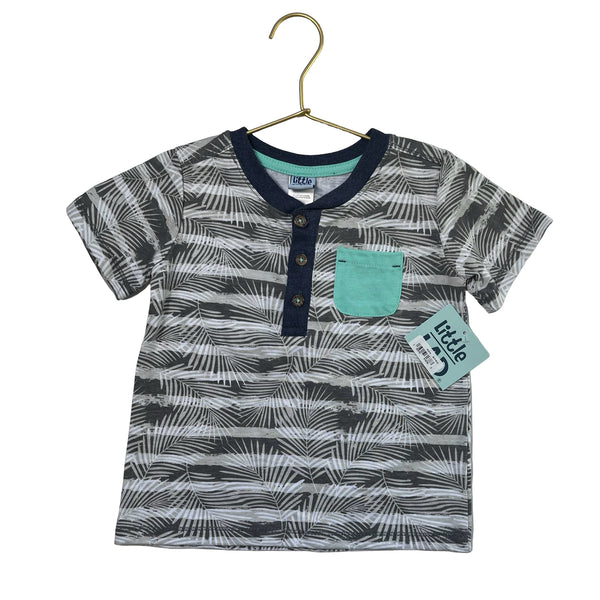 Little Lad Gray Striped Leaf Print Henley with Tags - Size 3T