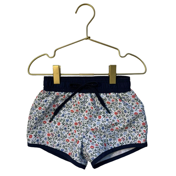 Minnow Ivory & Navy Floral Swim Shorts - Size 3-4T