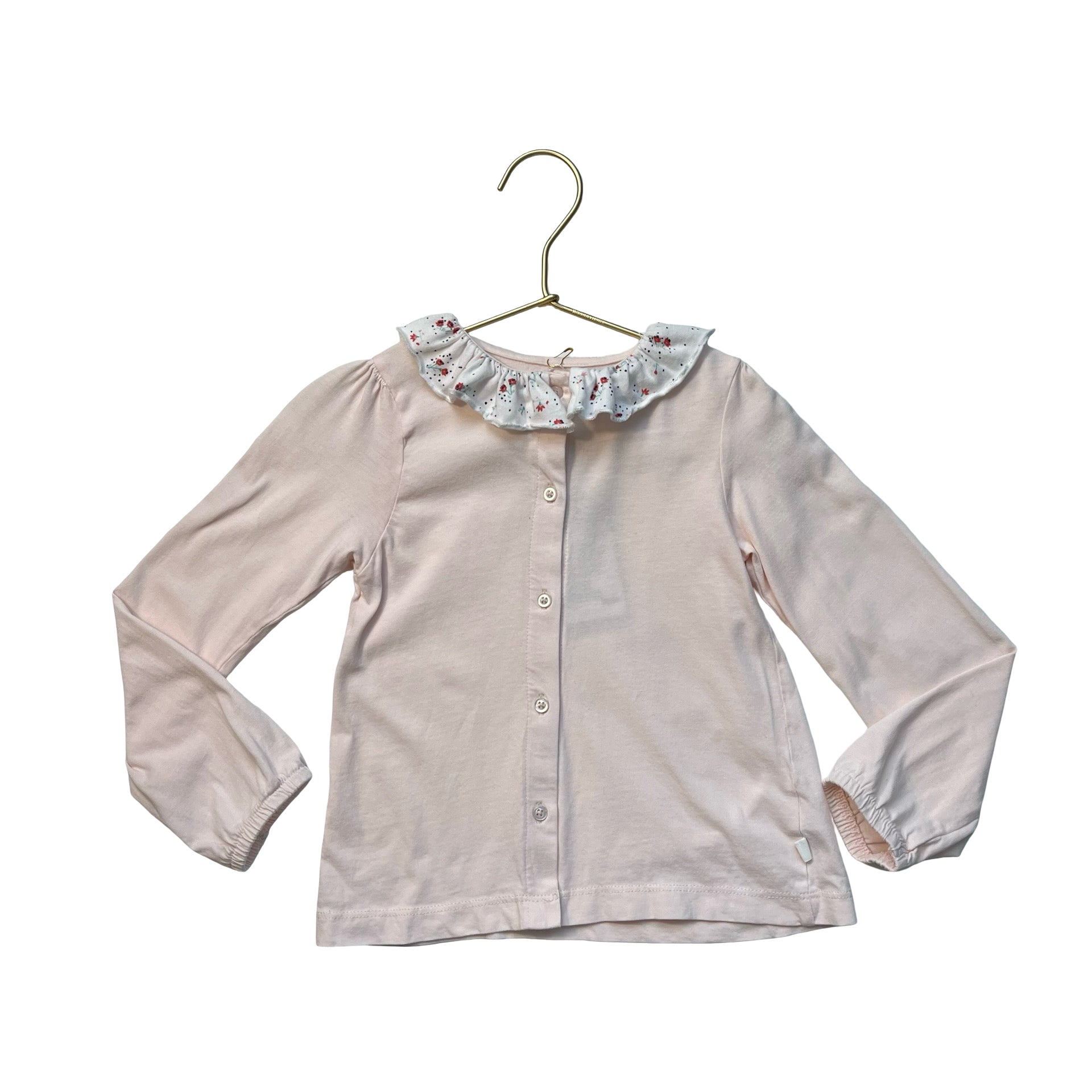 Leigh Tucker Willow Pink & Floral Collar Button Down Top - Size 3-4