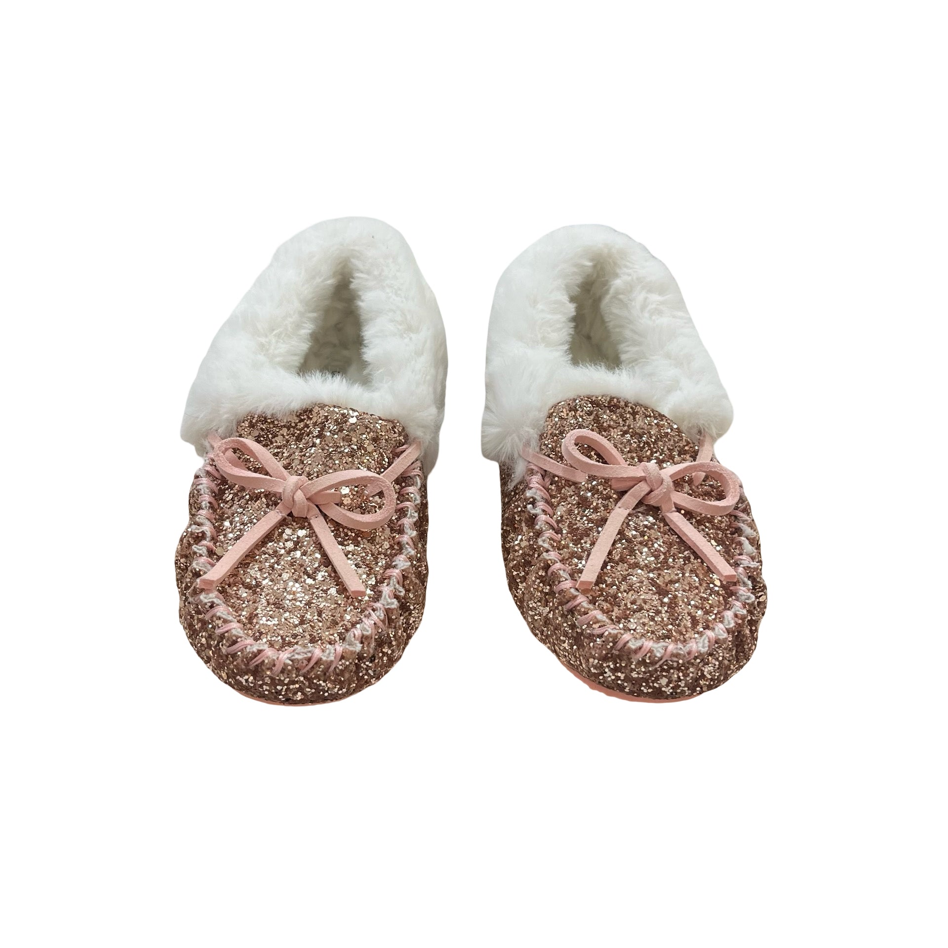 Crewcuts Pink Glitter Faux Fur Lined Slippers -  Size 1Y Big Kid