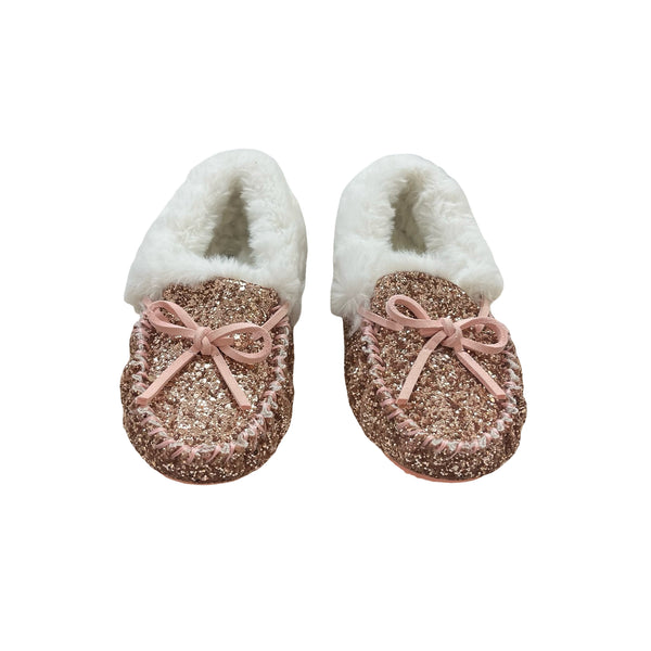 Crewcuts Pink Glitter Faux Fur Lined Slippers -  Size 1Y Big Kid