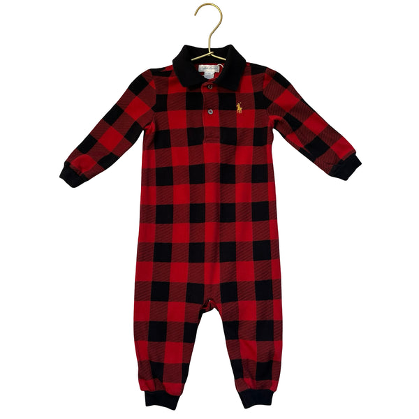 Ralph Lauren Red & Black Plaid Polo One-Piece - Size 12 Mo