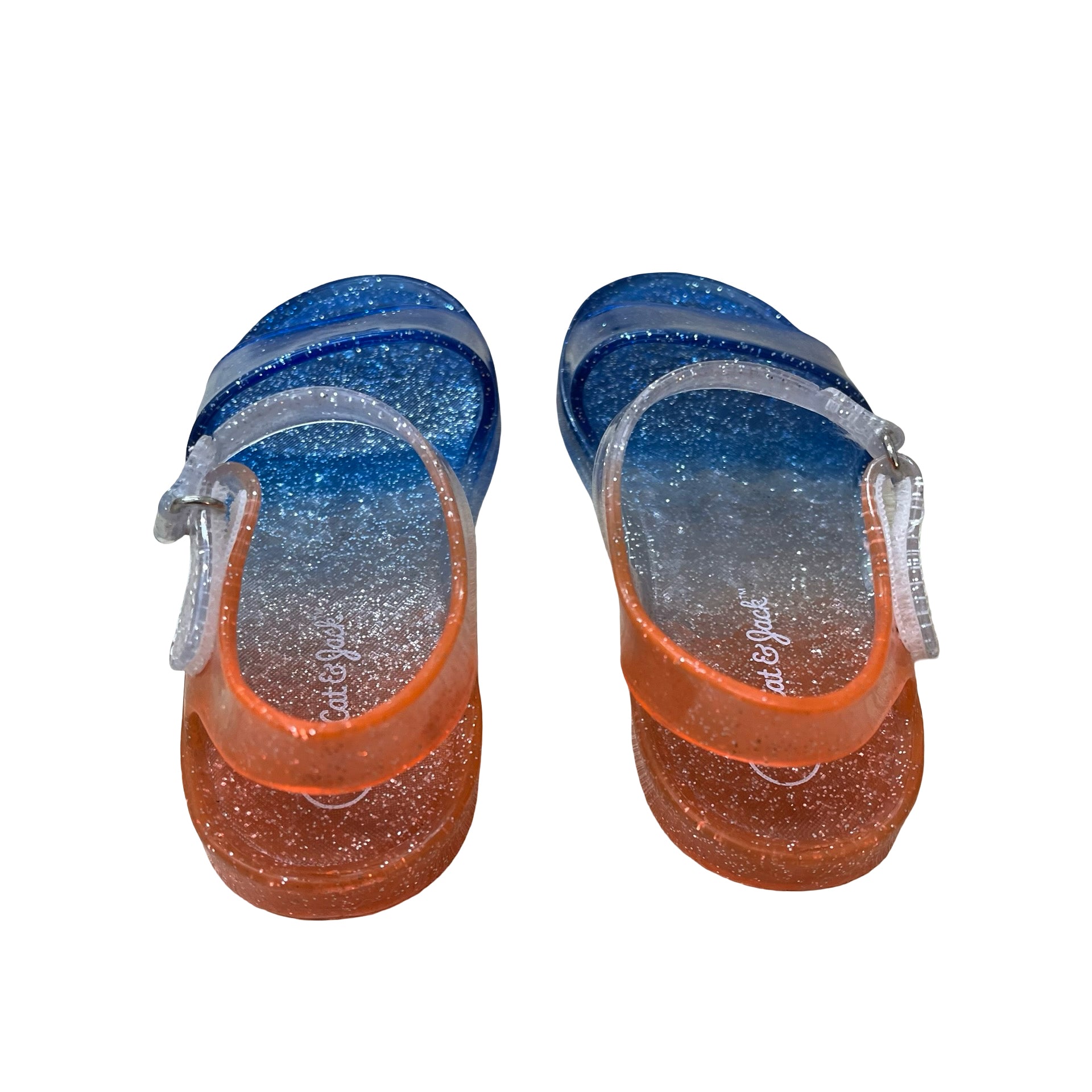 Cat & Jack Clear, Blue, Orange Glitter Jelly Sandals - Size 9