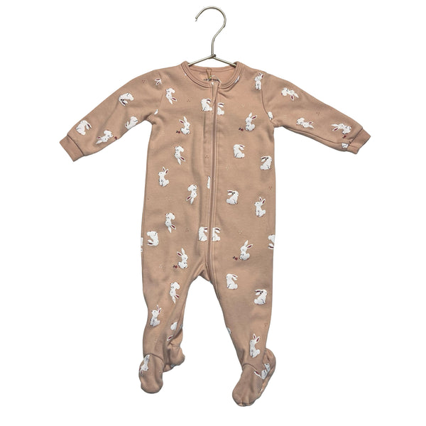 Petit Lem Peach Bunny Print Footed One-Piece PJ - Size 6 Mo