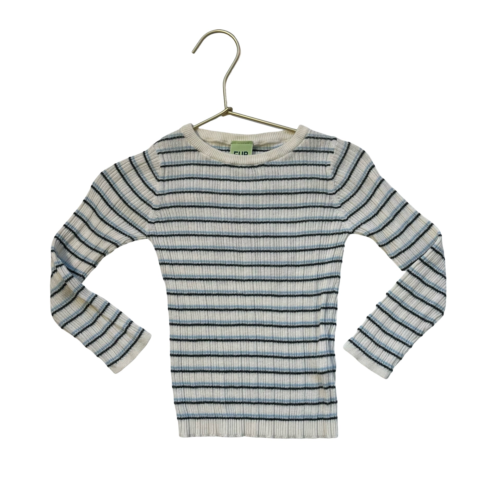 FUB Ivory & Blue Striped Ribbed Lightweight Cotton Sweater - Size 2Y