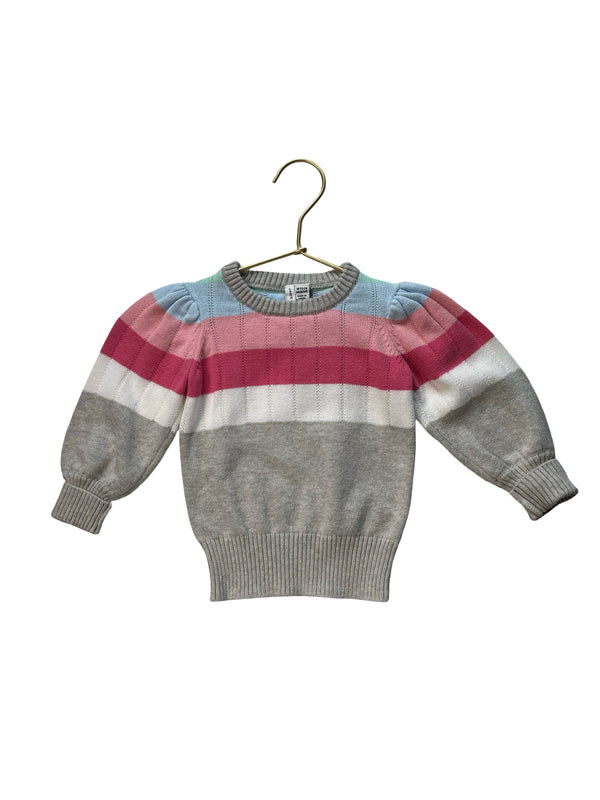 Janie and Jack Gray & Pastel Striped Cotton Sweater - Size 18-24 Mo