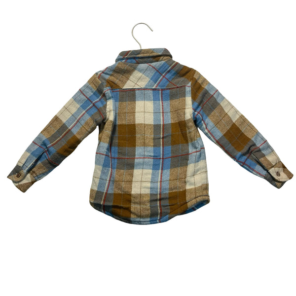 Me & Henry Tan, Blue, Brown Plaid Flannel Sherpa-Lined Shacket Shirt - Size 3-4Y