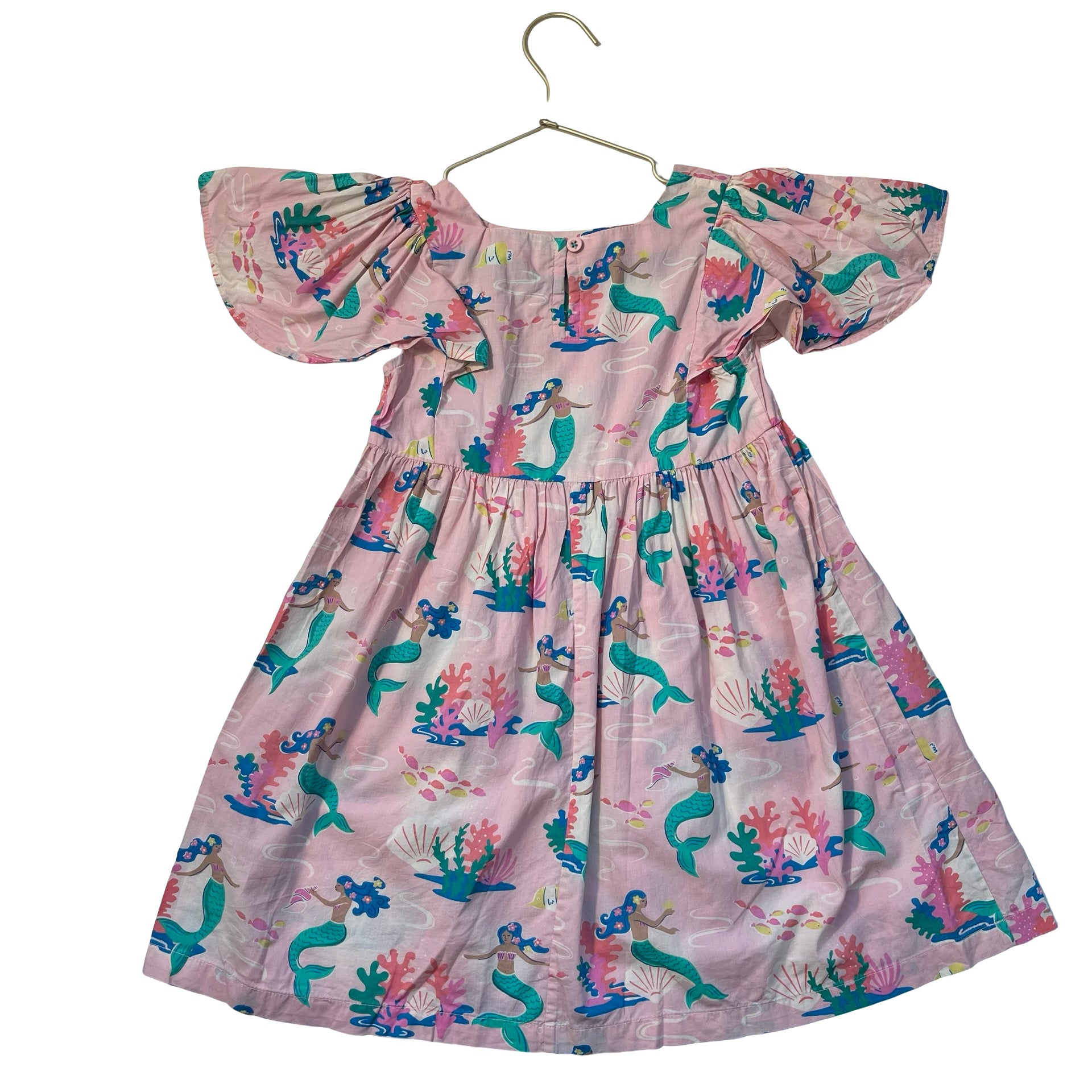 Mini Boden Pink Mermaid Print Dress - Size 6-7Y