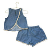 Old Navy Denim Top & Shorts Set, Ivory Trim - Size L 10-12