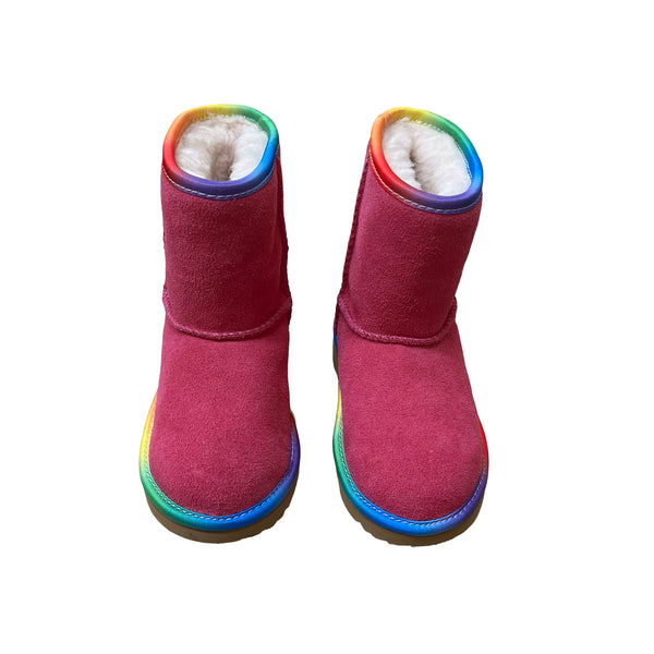 UGG Pink Shearling Boots, Rainbow Trim - Size 7