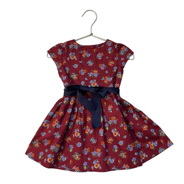 Ralph Lauren Burgundy Floral & Navy Sash Short Sleeve Dress - Size 12 Months